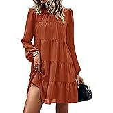 KIRUNDO Long Sleeve Baby Doll Dresses Women 2026 Casual Spring Summer Ruffle Mock Neck Tiered Mini Flowy Swing Shift Dress