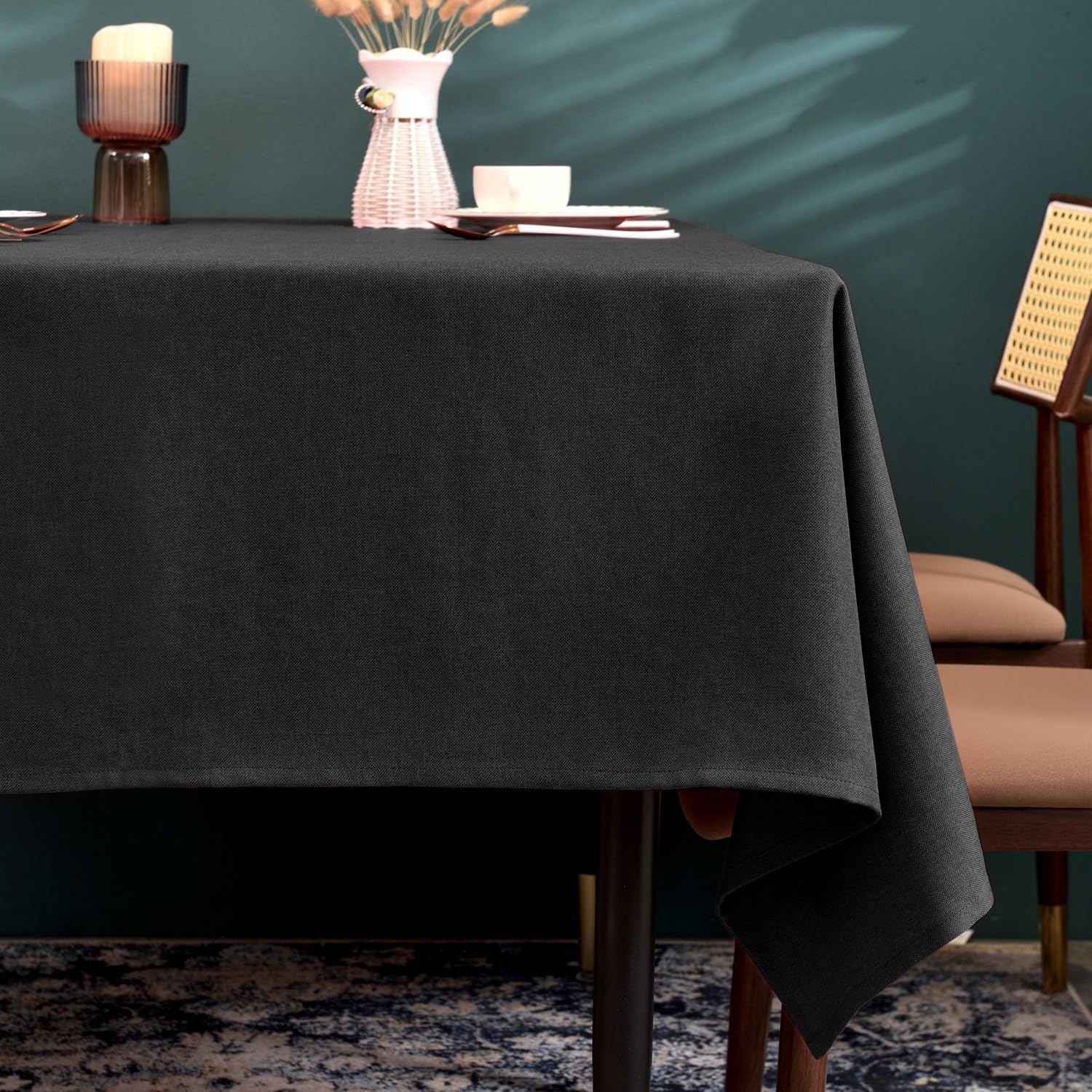 BALCONY & FALCON Table Cloth, Wipe Clean Tablecloth Rectangular – Waterproof, Machine Washable Table Cover for Kitchen, Dining, Party & Outdoor Use (Black, 145 x 300cm)