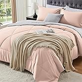 BEDELITE Queen Comforter Set 7 Pieces Bed in A Bag - Soft Microfiber Reversible Dusty Pink Bed Set with Comforters, Sheets, Pillowcases & Shams, Cozy Luxury Bedding Sets for All Season