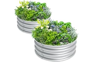 ATRANURE 2Pcs 2X2X1ft Round Raised Garden Bed Kit,Galvanized Raised Garden Beds Outdoor, Metal Planter Box Steel Kit Flower Herb,Vegetables..Galvanized