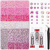 20000Pcs Pink Rhinestones for Bedazzling with 3Pcs B7000 Jewelry Glue, Resin Rhinestones for Crafting Crafts，Bedazzler Kit Flatback Gems for Clothing Shoes Tumblers Nail Art