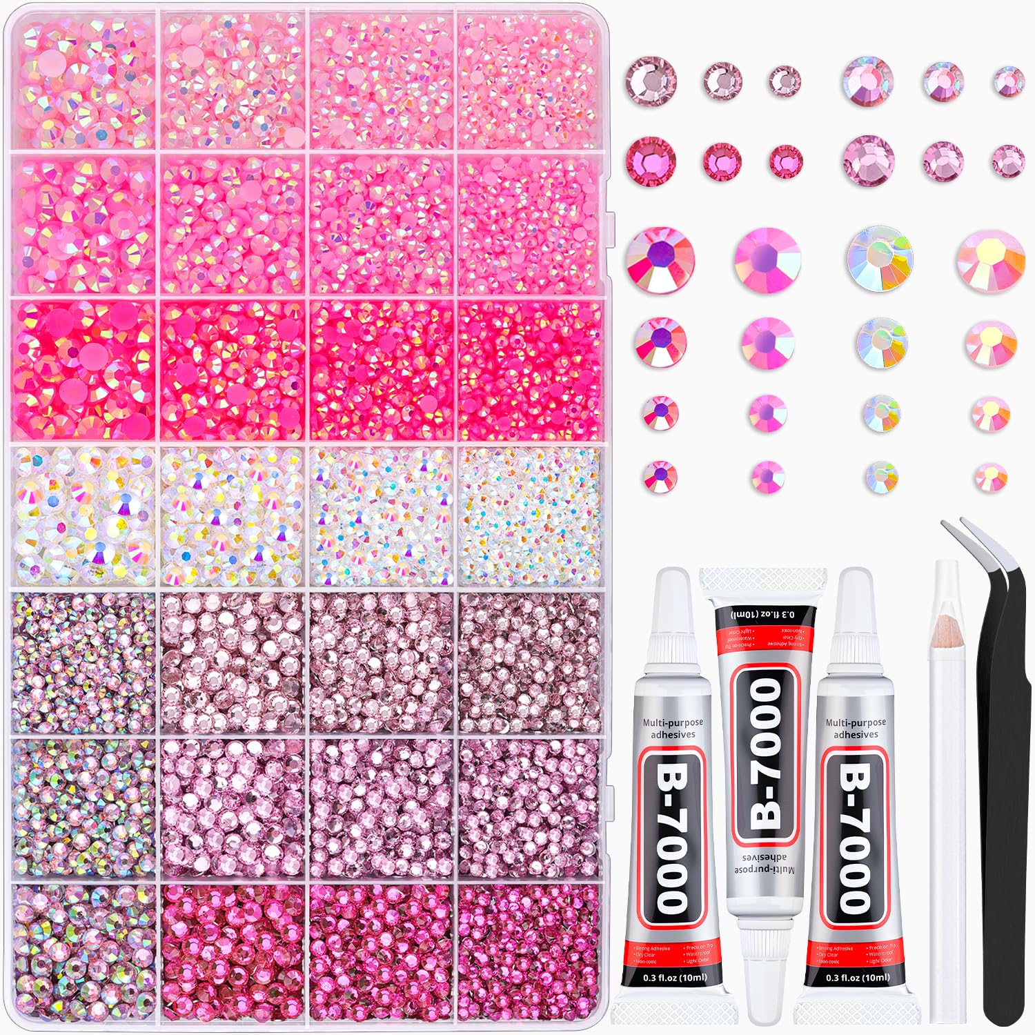 Photo 1 of 20000Pcs Pink Rhinestones for Bedazzling with 3Pcs B7000 Jewelry Glue, Resin Rhinestones for Crafting Crafts?Bedazzler Kit Flatback Gems for Clothing Shoes Tumblers Nail Art
