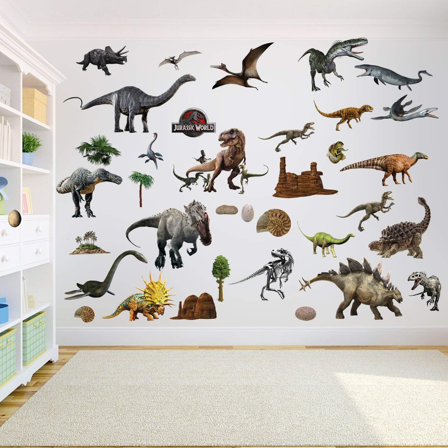Dinosaur Wall Decal Stickers for Bedroom Boys Girls, White, large - Image 3
