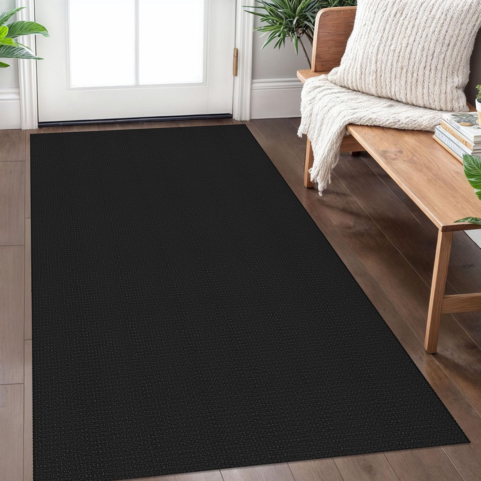 Photo 1 of IOHOUZE Washable Area Rug 3x5 Non Slip Rubber Backed Woven Rugs for Entryway Rugs Indoor Outdoor Doormat Throw Rug Floor Carpet for Entrance Kitchen Front Door, Black/Grey