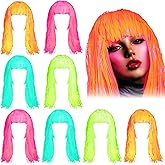 Suncalla 8 Pack Neon Foil Tinsel Wigs Glow in The Dark Party Supplies UV Reactive Shiny Party Wig for Women Men Adults Photo Booth Birthday Decorations 70s 80s Cosplay, Green, Rose Red, Yellow, Orange