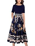 VFSHOW Womens Navy and Multi Floral Print Applique