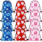 Sunnymove 12 Hawaiian Drawstring Bags Luau Hibiscus Palm Leaves Gift Bags Hawaii Treat Goodie Gift Snack Backpack Party Favors (Classic)