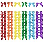 AIMUDI 6 Colors Rainbow Ribbon Twist Tie Bows 3.5" Premade Satin Ribbon Bows for Pride Day Pre-Tied Mini Bows for Crafts, Gift Wrapping, Baby Shower, Birthday, LGBT Party Favors - 60 Counts