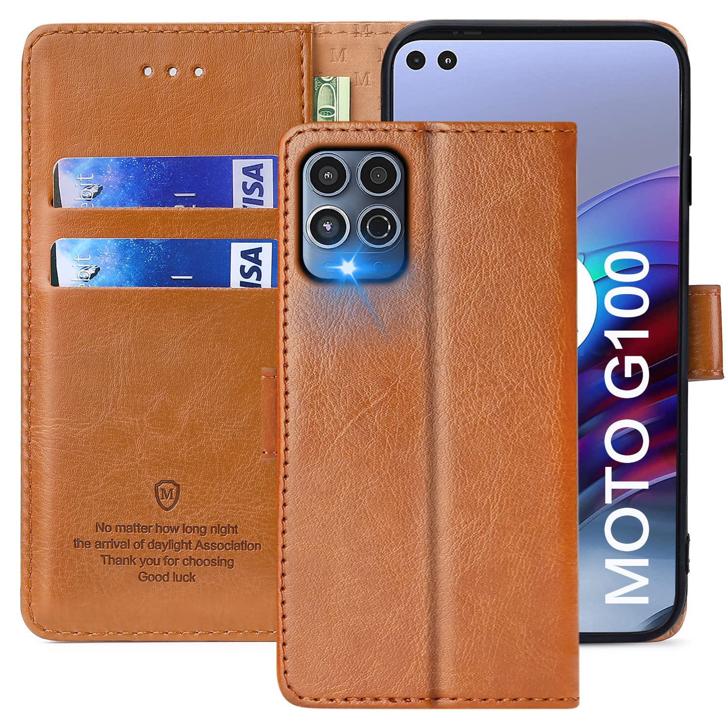 FMPCUON Case For Motorola Moto G100,High-grade Leather Flip Wallet Phone Case Cover for Motorola Moto G100 Inches [Card Slots] [Kickstand] [Magnetic Closure]-(Brown) — image 1