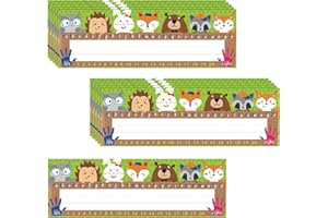 OUTUS 40 Pieces Woodland Friends Name Plate, Traditional Manuscript Flat Left/Right Alphabet Name Tags with Glue Point Dots for School Classroom Student Desks Woodland Creatures Decoration, 11.5 x 4 Inch