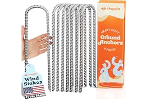 Happin® Ultra Strong Trampoline Stakes Anchors High Wind, Ground Anchors Heavy Duty, Tent Stakes Heavy Duty & Swing Set Anchors, Ground Stakes Galvanized Steel, Trampoline Accessories (8, Silver)