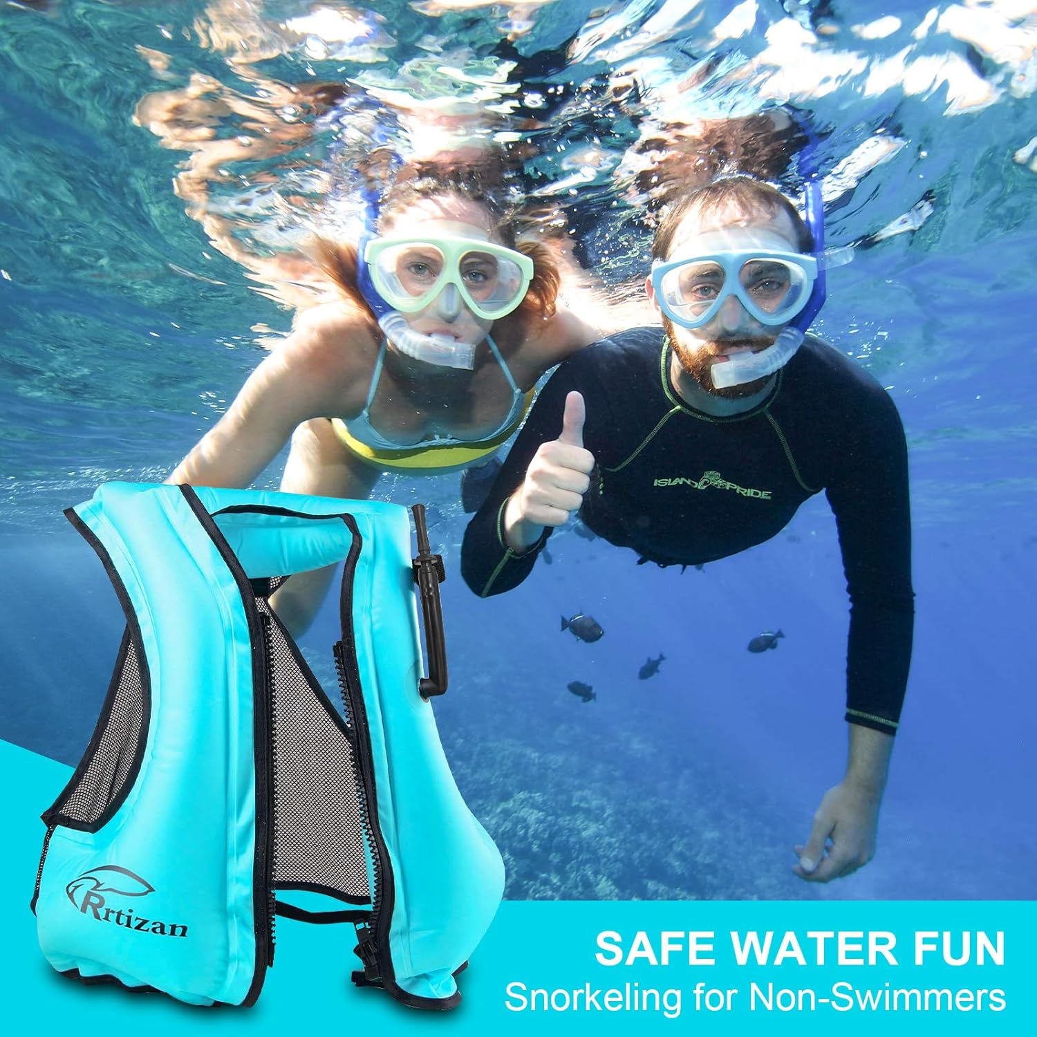 Rrtizan Swim Vest for Adults, Buoyancy Aid Swim Jackets - Portable Inflatable Snorkel Vest for Swimming, Snorkeling, Kayaking, Paddle Boating and Other Low Impact Water Sports Safety: Sports & Outdoors