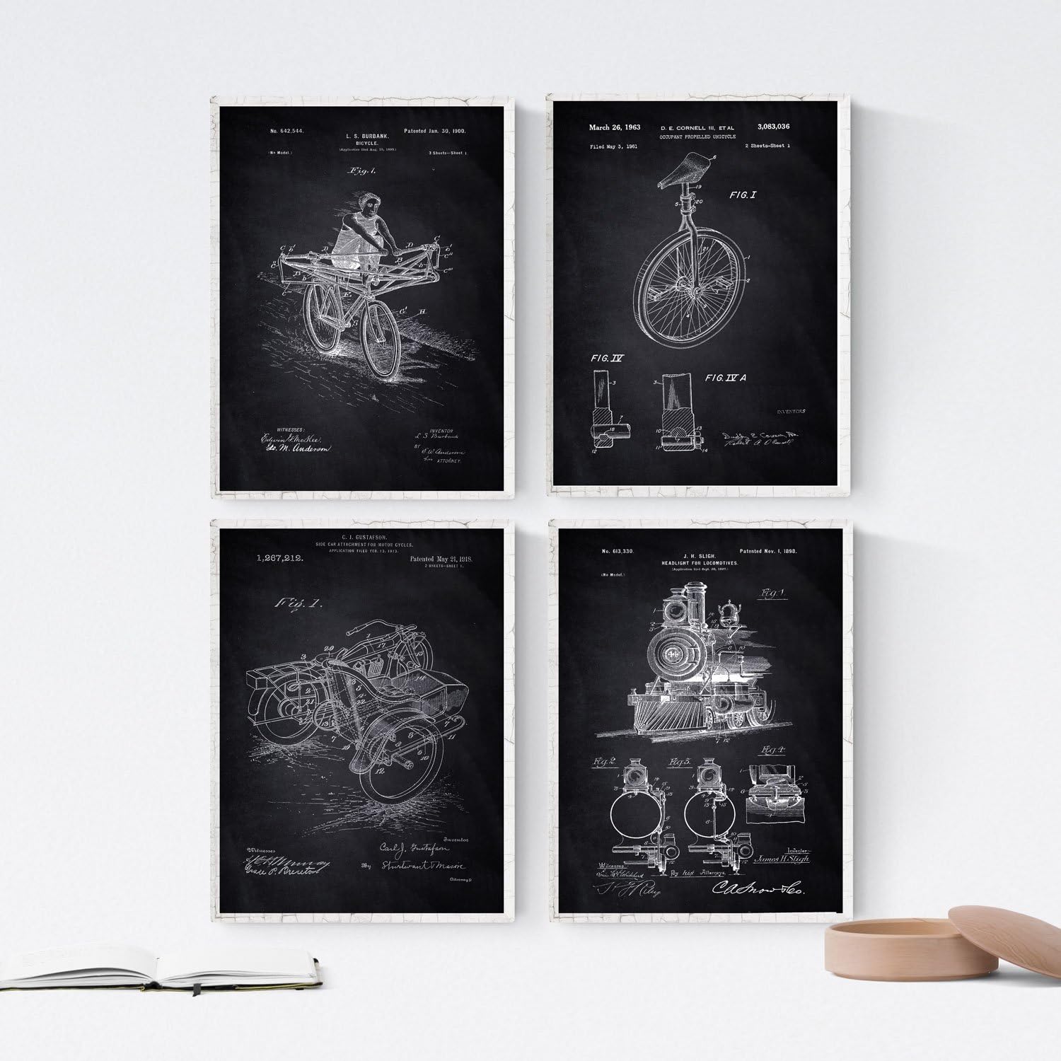Nacnic Prints Vintage Patents Vehicle - Set of 4 - Unframed 8x11 inch Size - 250g Paper - Beautiful Poster Painting for Home Office Living Room