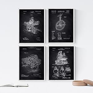 Nacnic Prints Vintage Patents Vehicle - Set of 4 - Unframed 8x11 inch Size - 250g Paper - Beautiful Poster Painting for Home Office Living Room