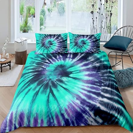 Amazon Com Boho Gypsy Bedding Set Bohemian Psychedelic Comforter Cover For Kids Boys Girls Women Hippie Tie Dye Ultra Soft Duvet Cover Teal Blue Ad Purple Bedspread Cover Decor 3pcs Quilt Cover Full