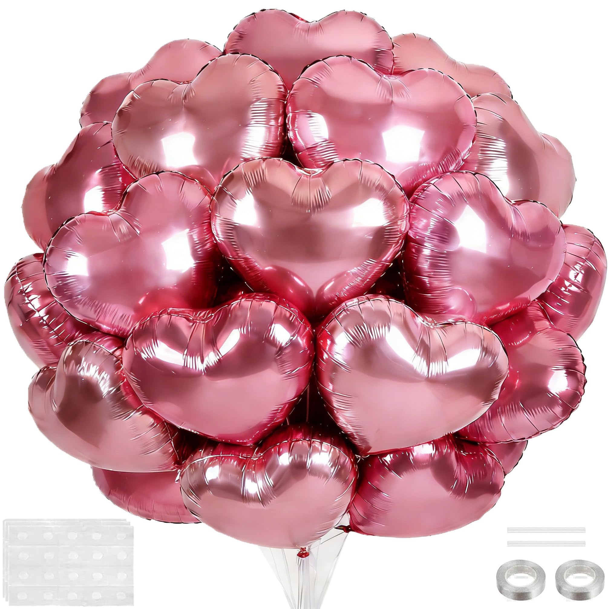 Photo 1 of 18 Inch Pink Heart Balloons, 20 Pcs Foil Heart Shaped Balloon Large Foil Valentines Balloons Helium Support for Valentine's Day Wedding Bridal Engagement Party Anniversary Decorations