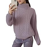 ZAFUL Women’s Batwing Long Sleeve Turtleneck Sweater Chunky Cable Knit Pullover Jumper Tops for Fall Winter 2025