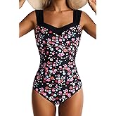 EVOCRCO One Piece Swimsuit for Women Tummy Control Wide Straps Bathing Suits Full Coverage Swim Suit Color Block Swimwear