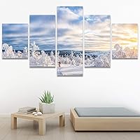 SIGNWIN 5 Panel Canvas Wall Art Modern Art Forest Minimalist Multicolor Nature Photography Relax/Calm for Home Decorations Ready to Hang - 60