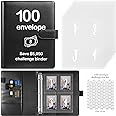 100 Envelopes Money Saving Challenge Binder with Laminated Tracker, Budget Binder with Cash Envelopes, Easy and Fun Way to Save $5,050 (Black)