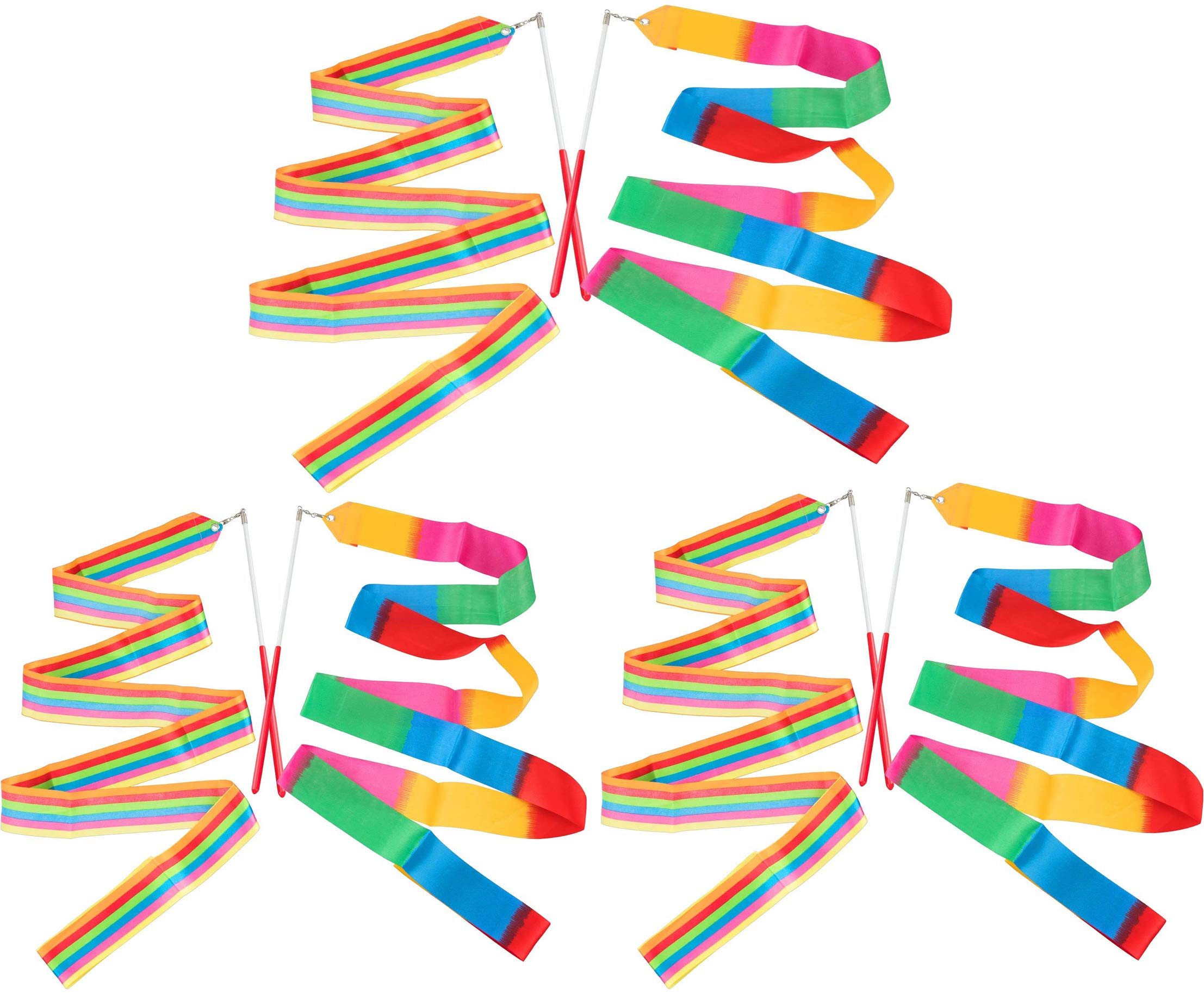 Bessy shop Dancing Streamers,6 Pack Dance Ribbons,Rainbow Streamers Rhythmic Gymnastics Ribbon, Baton Twirling Wands on Sticks,for Kids Artistic Dancing Gym Circus Training (2-Meter)