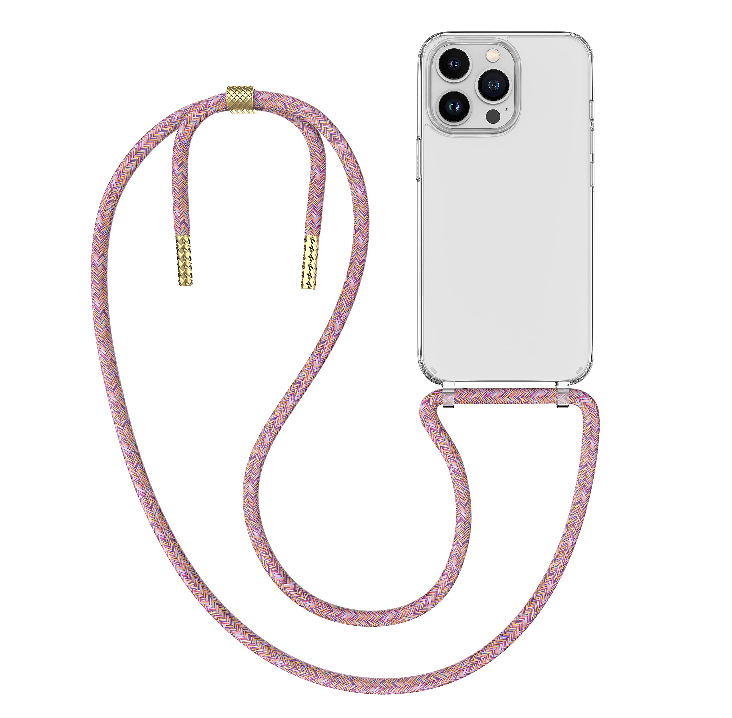 MyGadget Strap Case for Apple iPhone 14 Pro Max - [ with removable Cord ] Crossbody Phone Hard Cover - Case with Neck Holder - Lanyard Carrier with Rope in Multi Colour