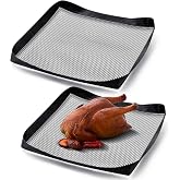Teenyyou 2 Pcs 11 x 11 Inch PTFE Solid Oven Basket Non Stick Cooking Basket Cooking Trays for Quick Oven Accessories Baking Chips Chicken Wings Bread Heating