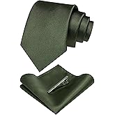 JEMYGINS Solid Color Formal Necktie and Pocket Square Tie Clip Sets for Men