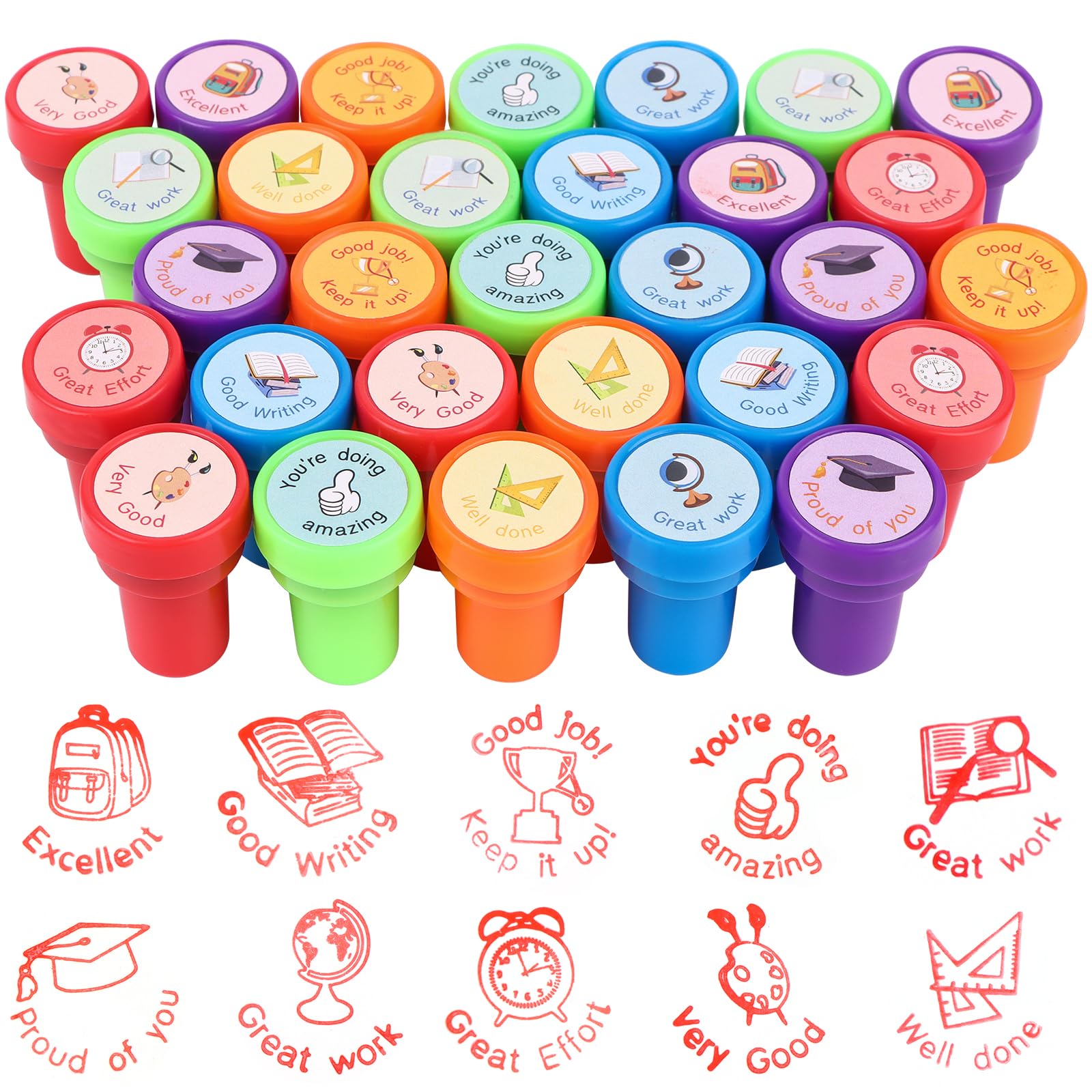 30 PCS Teacher Stamps Self Inking Rubber Stamps Colourful Teacher Reward Sorted Review Stamp for Marking Motivational Stamp for Classroom Prizes Homeschool Reward Party Favor Teachers Supplies Gifts