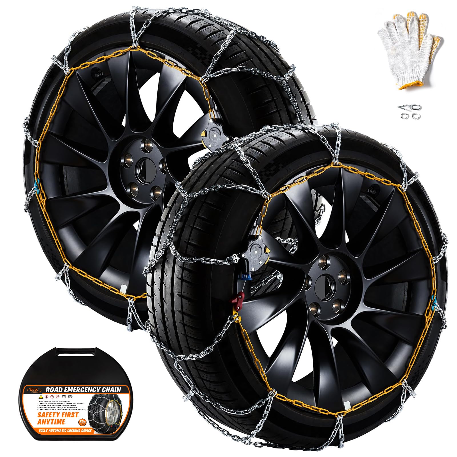 Photo 1 of DEDC Snow Chains for SUV Tire Chains Compatible with Tesla MODEL Y Car 1 Min Quick Fit Chainsaw Reusable Universal Emergency Traction Chain Tire Width 215 225 235 245 255 275 - Set of 2 MS1520