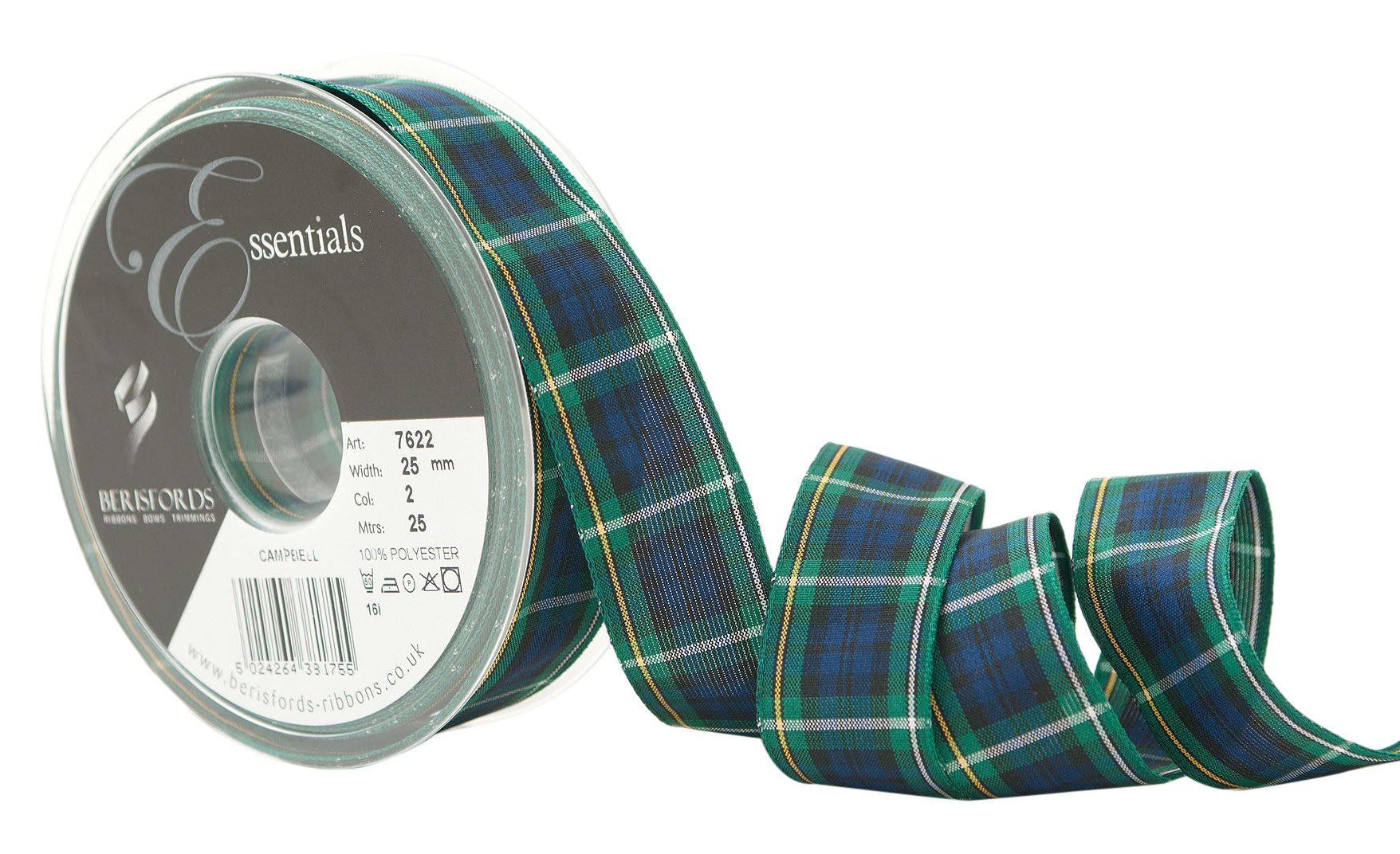 Berisfords Polyester Tartan Ribbon, Campbell, 25 mm