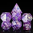 DNDND Sharp Edge Dice Set,Handmade 7 Piece DND Dice with Gift Case for DND Dungeons and Dragon Game (Purple with Silver Number)