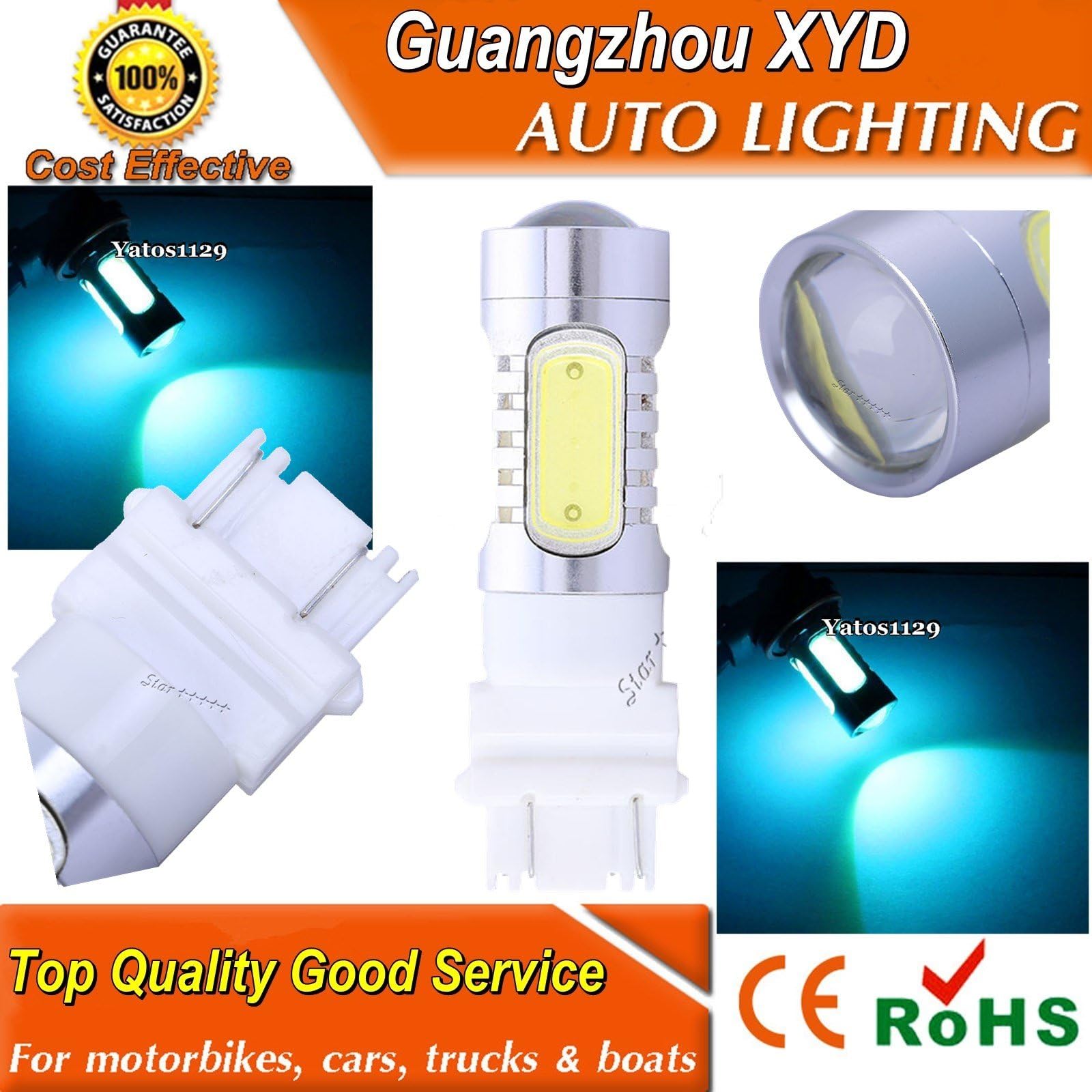 GZ Mashang 2Pcs 3157 Xenon White 7.5W LED Reverse Backup Plasma Projector DRL Light Bulbs,Ice Blue