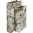 YD SZ YADOO Decorative Book Boxes for Home Decor: Faux Books for Bookshelf Decoration Coffee Table Books, Set of 2 Fake Book Storage Boxes (World Map Pattern)