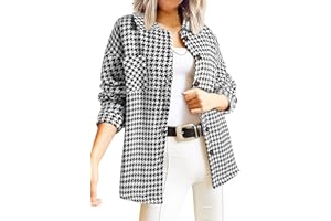 SHEWIN Womens Shacket Plaid Jackets for Women 2024 Long Sleeve Shirts Casual Fall Tops