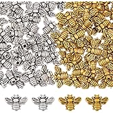 SUPERFINDINGS 100Pcs 2 Colors Bees Spacer Bead Charms Tibetan Style Alloy Bee Beads Metal Bee Shape Spacer Beads Silver And Golden Honeybee Pendants Bead for Earring Bracelet Anklet Necklace