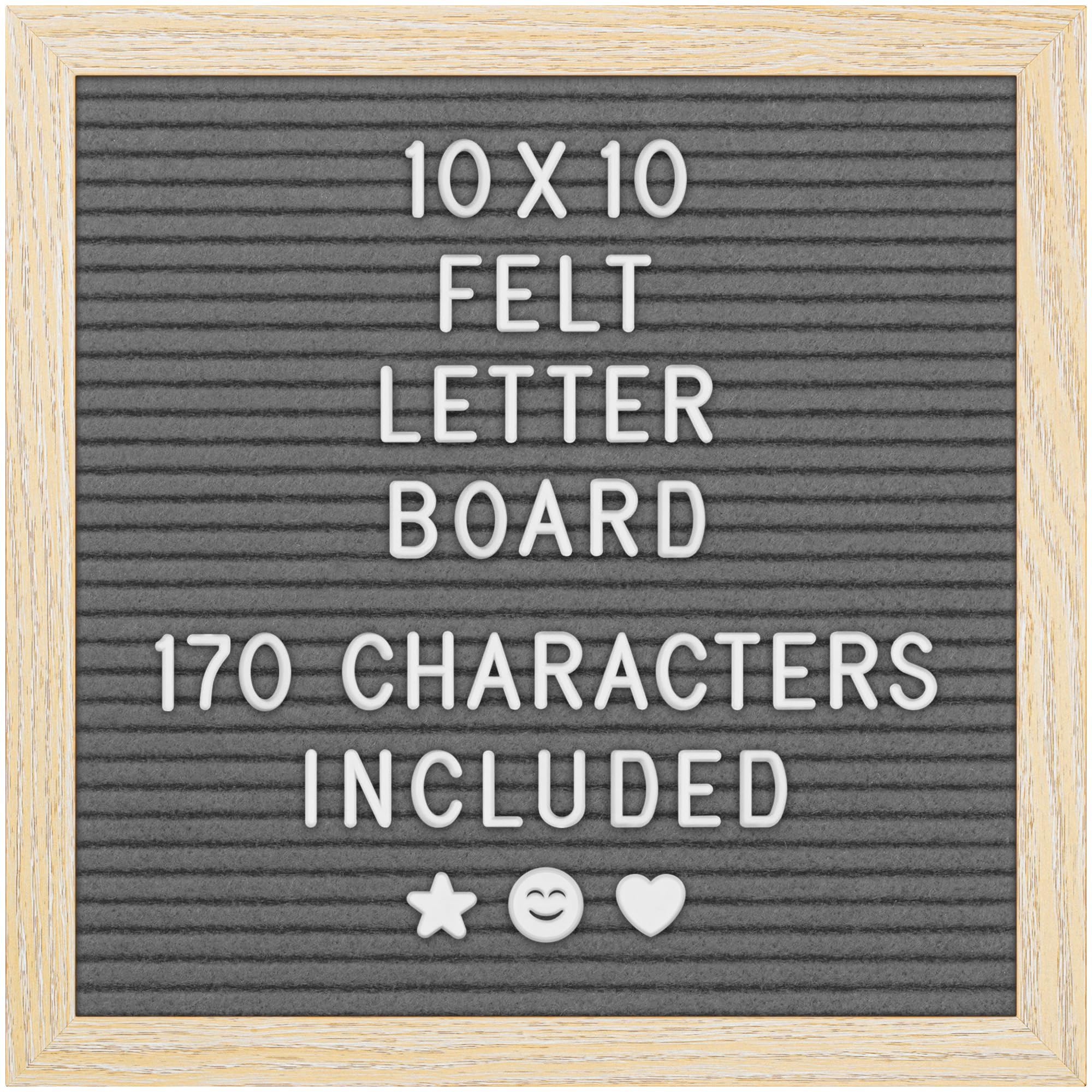 Felt Letter Board - 10x10”, Grey - 170 Letters, Numbers & Emojis for Celebrations & Announcements - Customisable Message Letterboard w/Wooden Frame for Home Decor & Office Use - by Yes4Quality