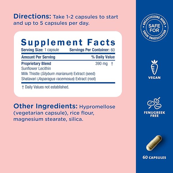 MOMMY’S BLISS POSTNATAL LACTATION SUPPORT, CONTAINS MILK THISTLE, SHATAVARI, AND LECITHIN, 1 BOTTLE (60 CAPSULES)