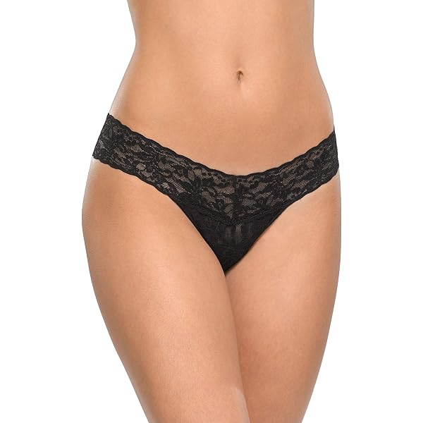 hanky panky, Supima Cotton Low Rise Thong with Lace, Black, One