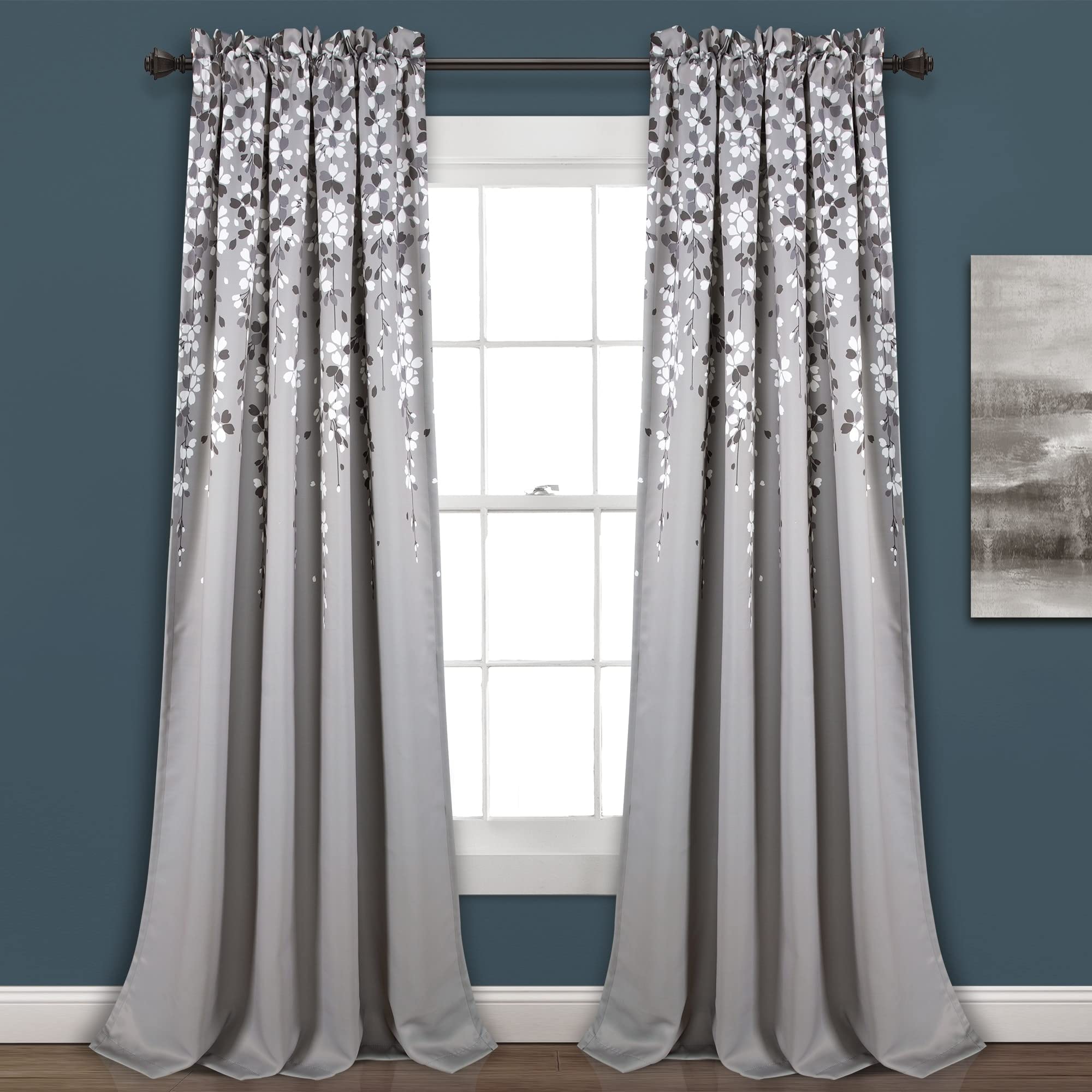 Lush Decor Weeping Flower Light Filtering Window Curtain Panels, Pair, 52"W x 108"L + 2" Header, Gray - Charming Modern Floral Curtains for Living Room, Dining Room, & Bedroom Image Lush Decor Weeping Flower Light Filtering Window Curtain Panels, Pair, 52"W x 108"L + 2" Header, Gray - Charming Modern Floral Curtains for Living Room, Dining Room, & Bedroom Image