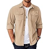 COOFANDY Men's Corduroy Button Down Shirts Jackets Casual Long Sleeve Shacket Lightweight Overshirts with Flap Pockets