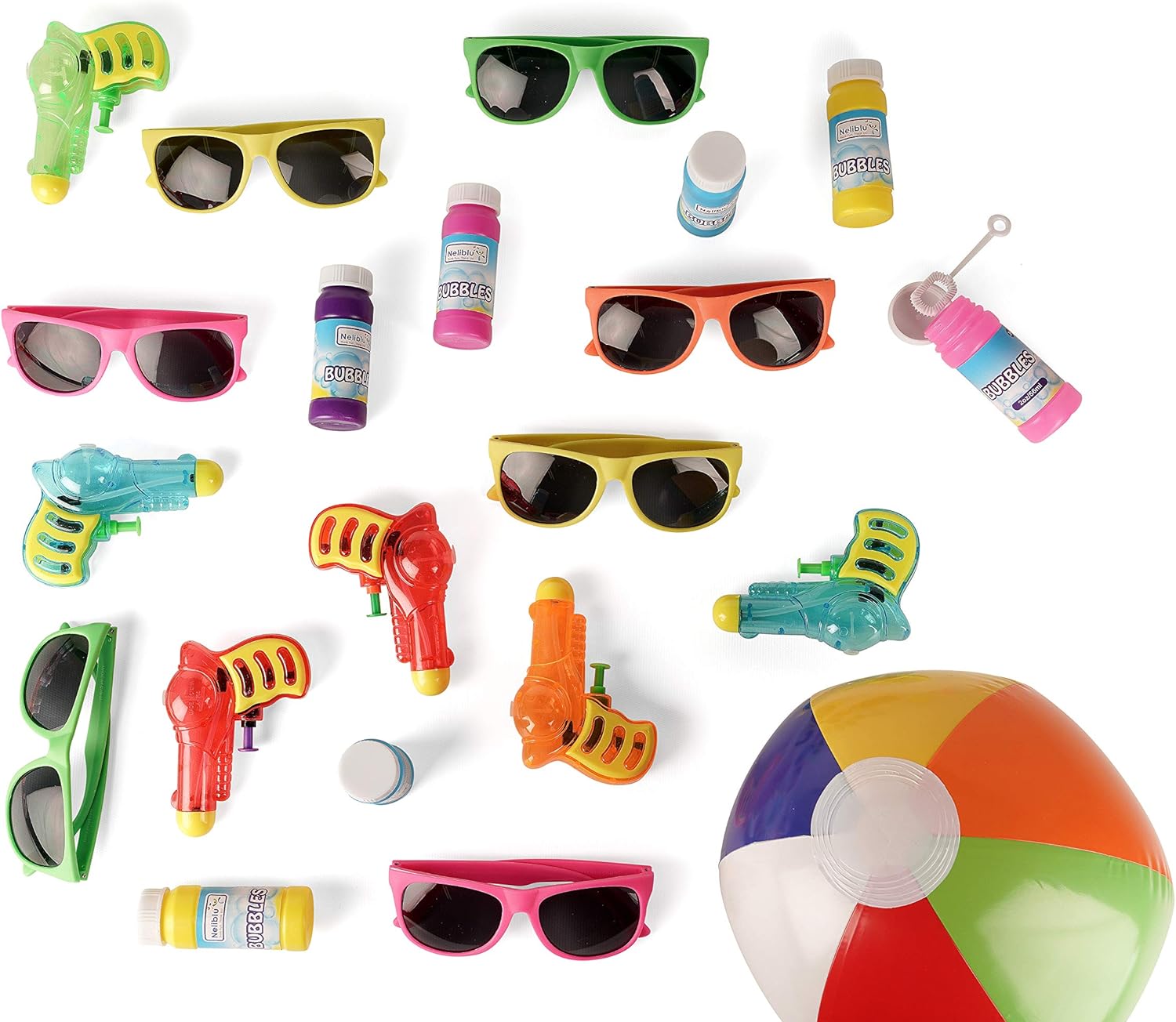 Mega Pool Party and Beach Party Favors - Summer Fun Toy Mega Assortment Bulk Pack of 48 Kids Toys Includes - Kids Sunglasses Party Favors, Inflatable Beach Balls, Water Gun Squirts and Bubbles: Toys & Games