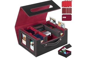 STTRBOX Trading Card Storage Box for MTG, MTG commander deck box，Multi-purpose Deck Case for MTG TCG Sports Card, 4 Toploaders, 4 Stoppers, 4 Colorful Dividers (Black & Red)