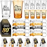 Domensi 30 Sets 80th Birthday Party Favors for Guests 2 Styles Acrylic Short Glasses 3 Colors Bottle Opener Souvenir Thank You Tags with Organza Bags Twine for Birthday Anniversary Wedding Shower
