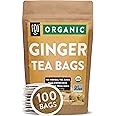 Organic Ginger Tea Bags | 100 Tea Bags | Eco-Conscious Tea Bags in Kraft Bag | Raw from India | by FGO