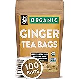 Organic Ginger Tea Bags | 100 Tea Bags | Eco-Conscious Tea Bags in Kraft Bag | Raw from India | by FGO