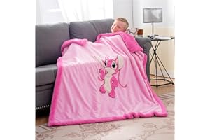 ressber Kids' Lightweight Fluffy Cozy Stitched Flannel Animal 3D Embroidered Throw Blanket, Sherpa Blanket, Sofa、Shaggy Blankets Gifts for Girls (Pink Stitch, Throw(50''×60''))