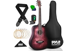 PYLE 34” Acoustic Guitar Premium Kit- 1/2 Junior Size Handcrafted Linden Wood, Die-Cast Chrome Tuning Pegs, Steel Strings, w/