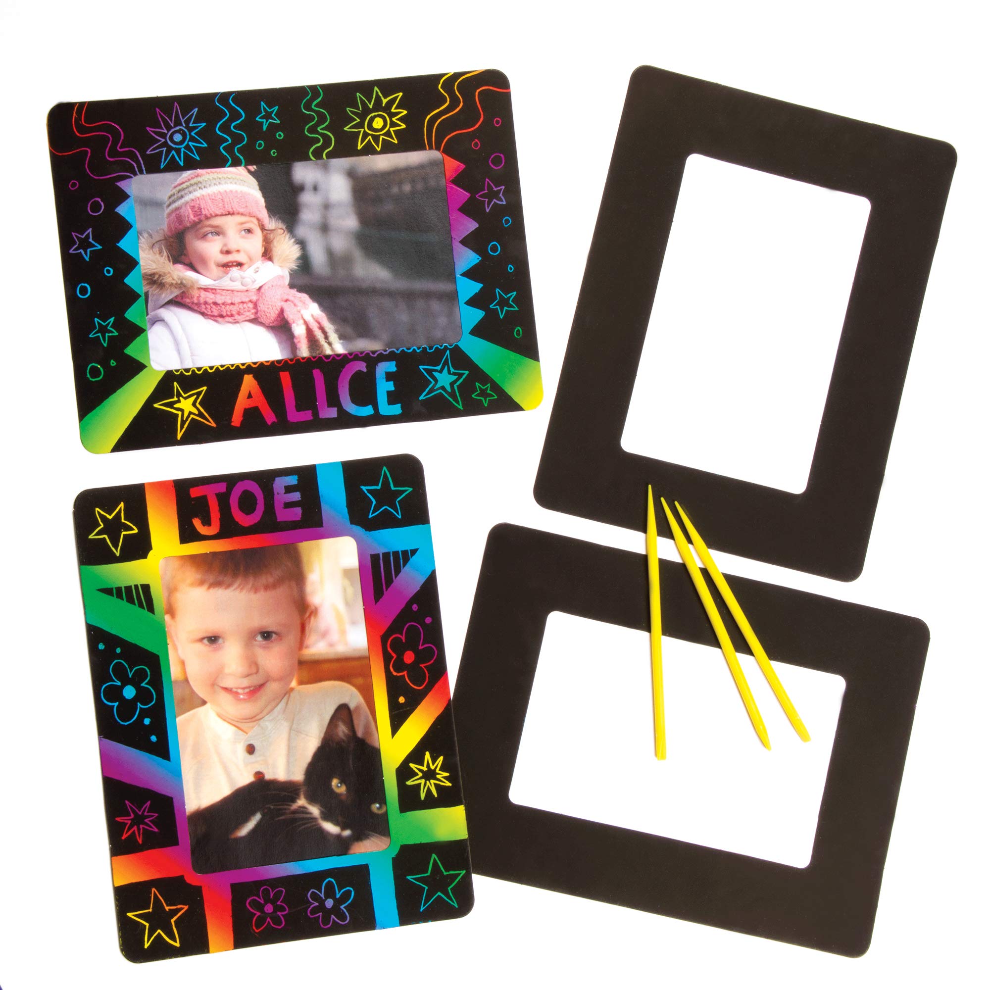 Baker Ross EF409 Scratch Art Frames (Pack of 8) For Kids To Decorate, Arts and Crafts, 21.5cm x 16cm — image 1