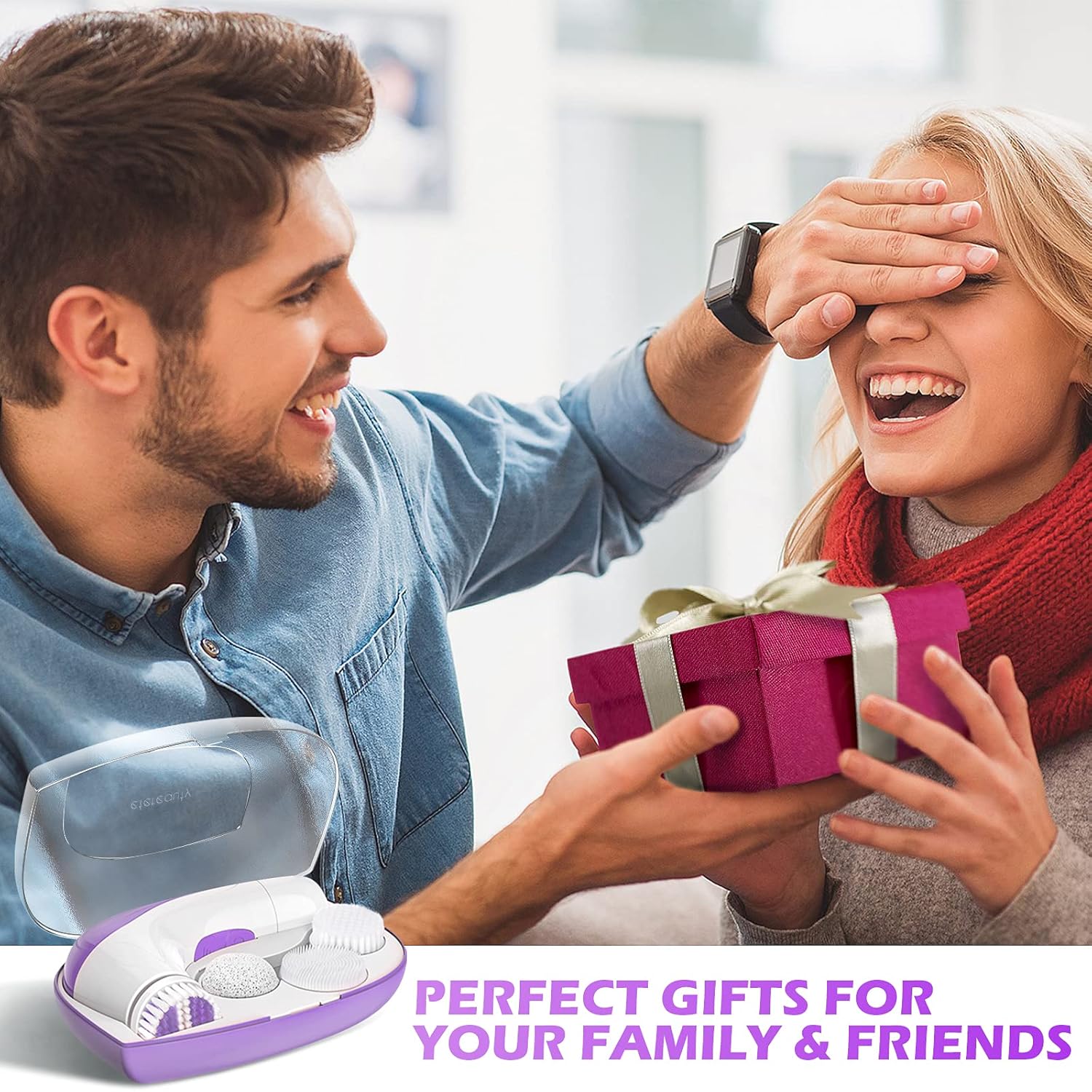 Facial Cleansing Brush,【2021 Upgraded】ETEREAUTY Waterproof Travel Face Brush with 4 Heads & Protective Case, Easy to Carry, Deep Cleansing Gentle Exfoliating for Face and Body, Purple: Beauty